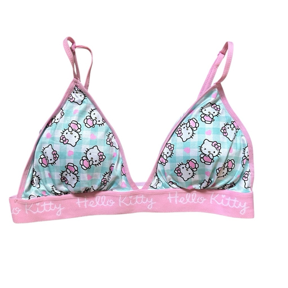Hello Kitty Padded Plaid Bra Size Large Elastic Band Deep‎ V